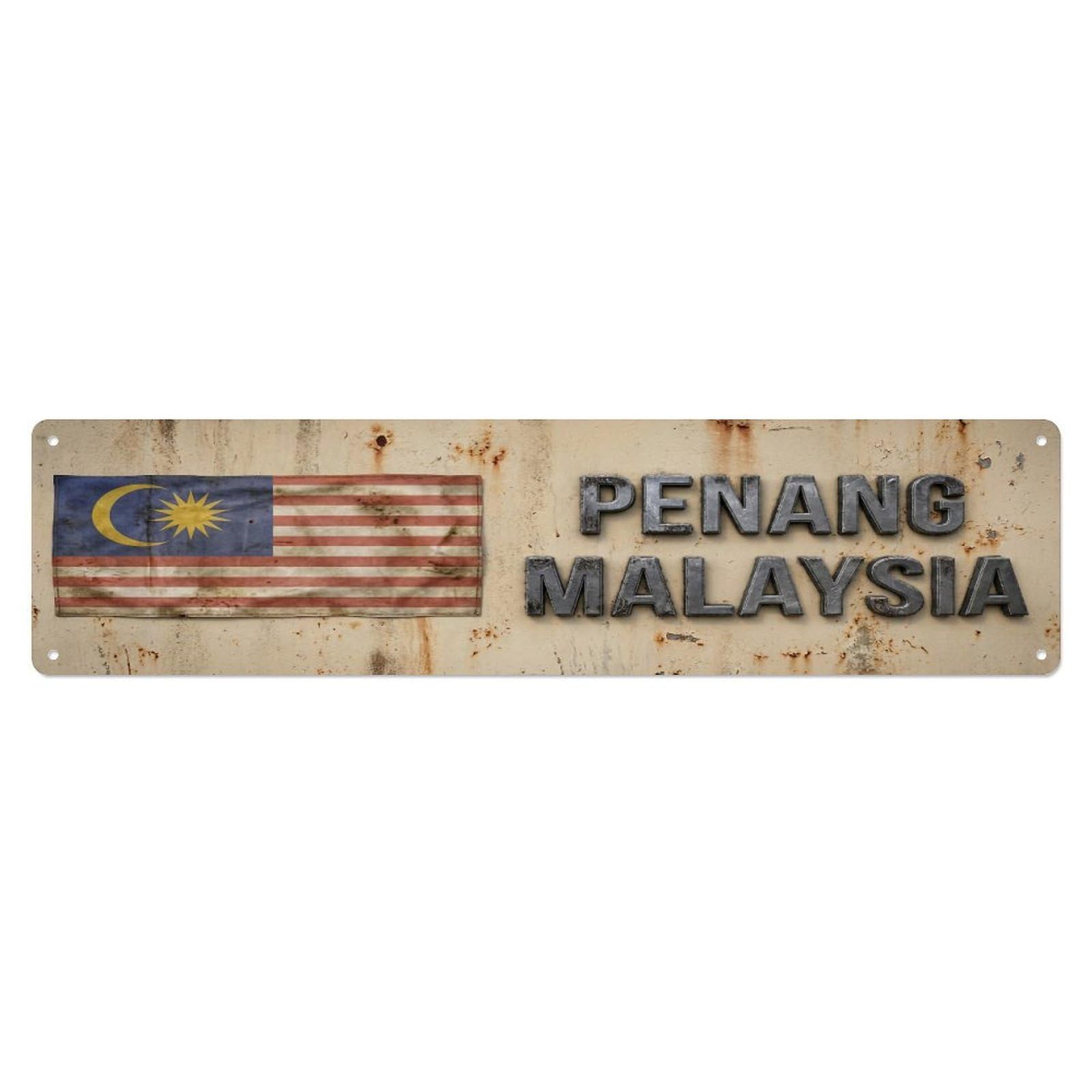 Okahys 4X16inch(10X40cm) Vintage Penang Malaysia Flag Decor Rustic Travel Metal Tin Sign