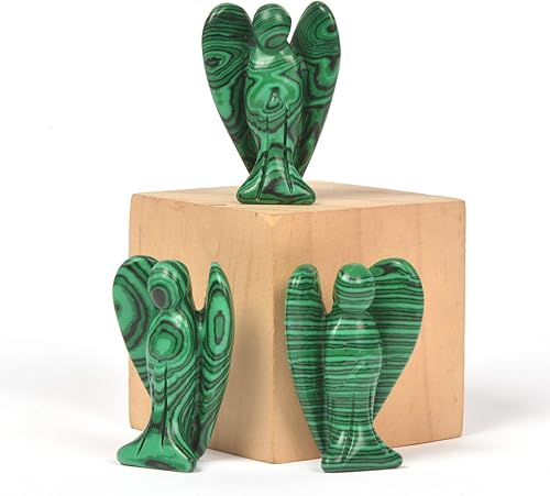 Miniatura 4 de Justinstones Piedra preciosa sintética tallada de malaquita, ángel de la paz, estatua de guardián de bolsillo de 1.5 pulgadas