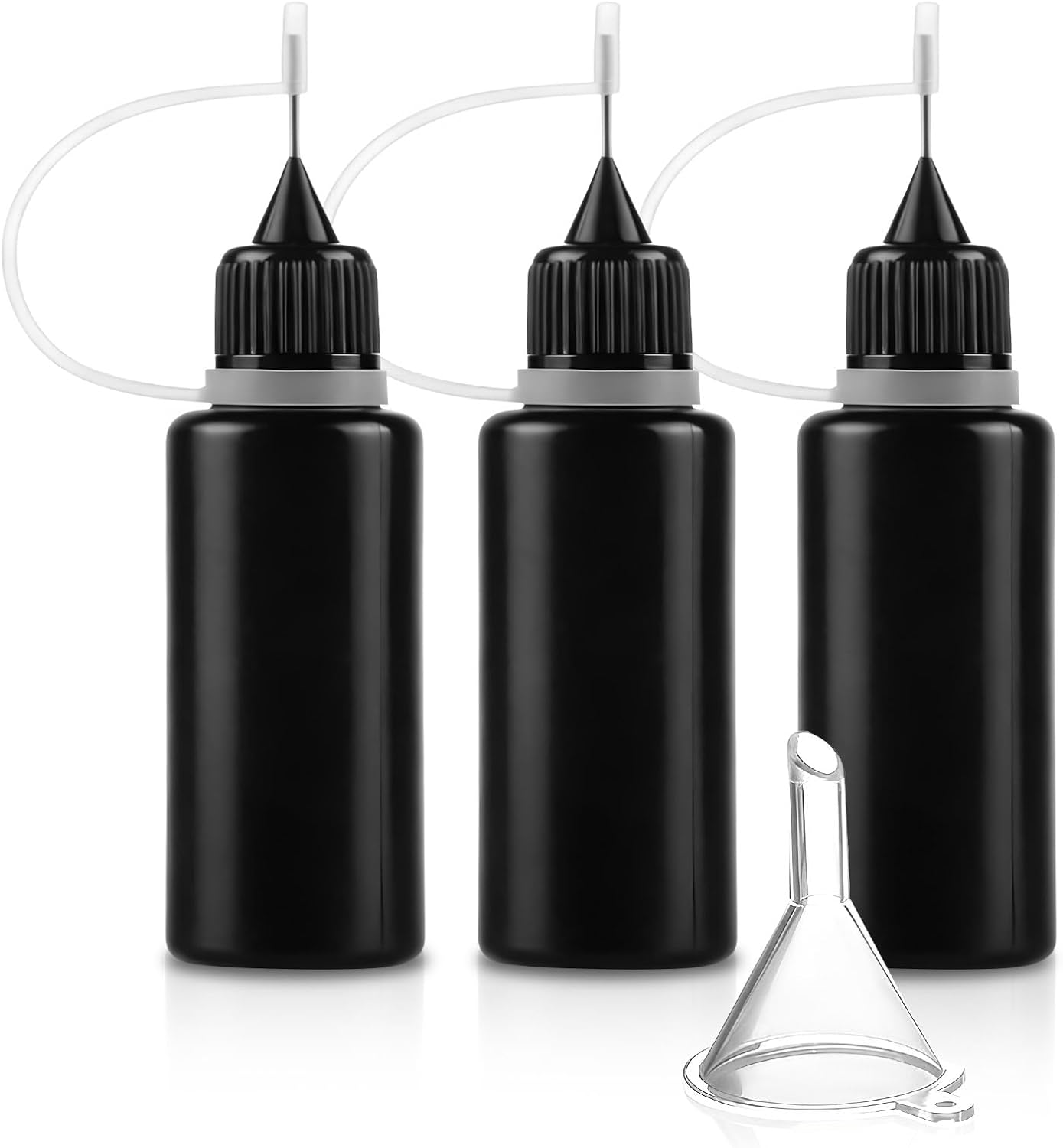 3 PCS Needle Tip Glue Bottle, 20ML Precision Oil Squeeze Bottle Empty Applicator with Funnel, Automotive Leak-Proof Containers with Stainless Needle Tip for Glue Liquid (Black)