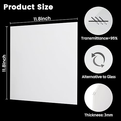 Miniatura 3 de Paquete de 8 hojas de acrílico transparente de 12 x 12 pulgadas, hojas de plexiglás acrílico transparente de 0.039 in de grosor para exhibiciones de
