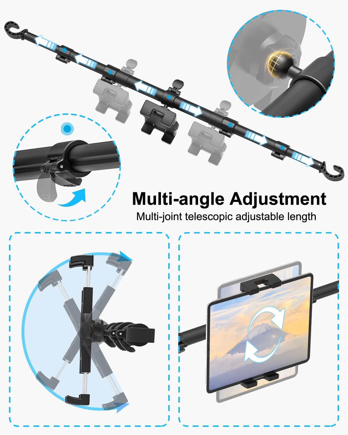 woleyi Car Tablet Headrest Holder for iPad - Car Back Seat Headrest Tablet Mount Stand, Road Trip Essentials for Kids, for iPad Pro Air Mini, Galaxy Tabs, Kindle Fire HD, Switch, iPhone, 4-13" Devices