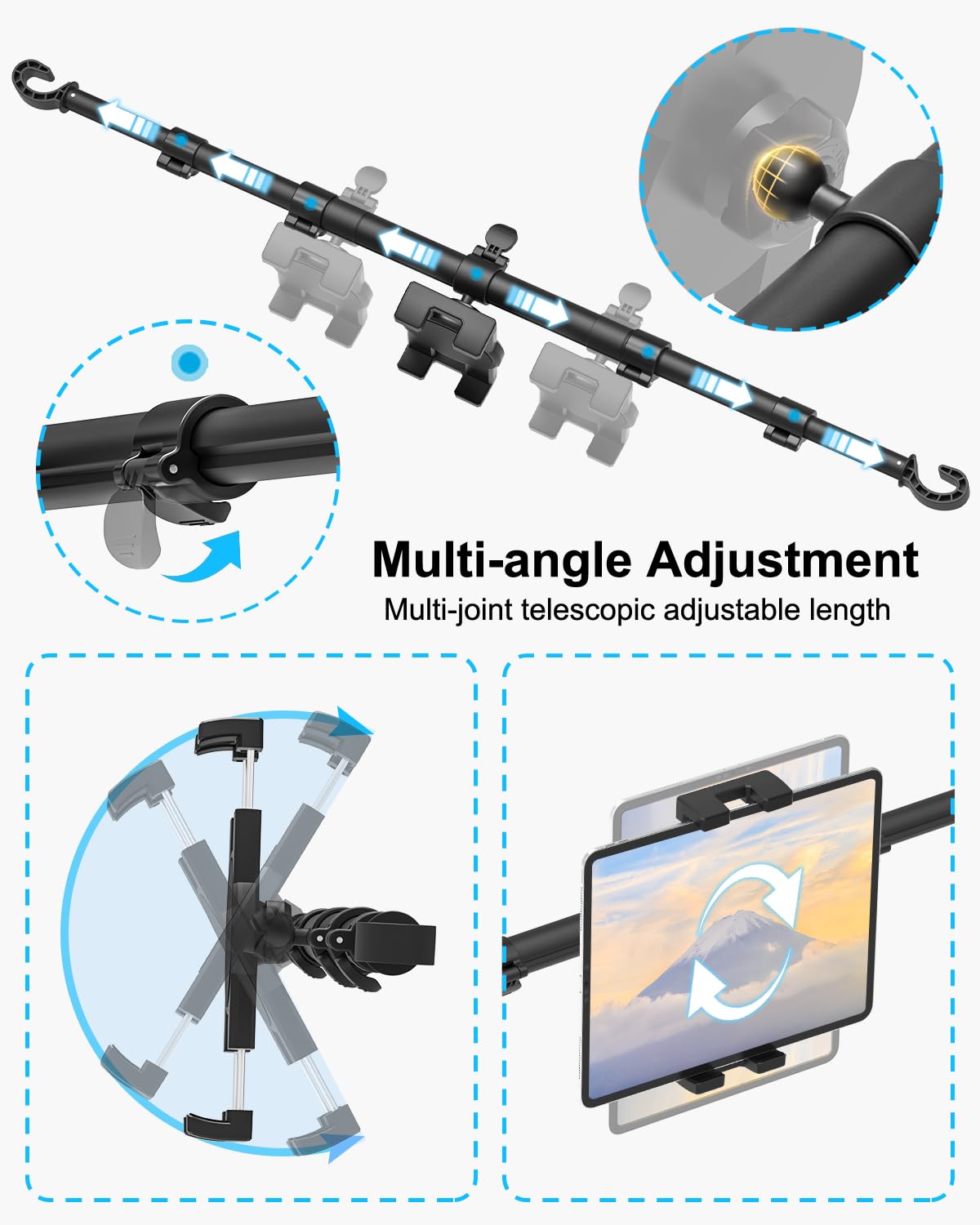 Supporto per poggiatesta auto per iPad – Supporto per poggiatesta sedile posteriore auto, supporto per tablet, viaggi su strada, essenziale per bambini, per tablet iPad Pro da 4,7 a 13 pollici,