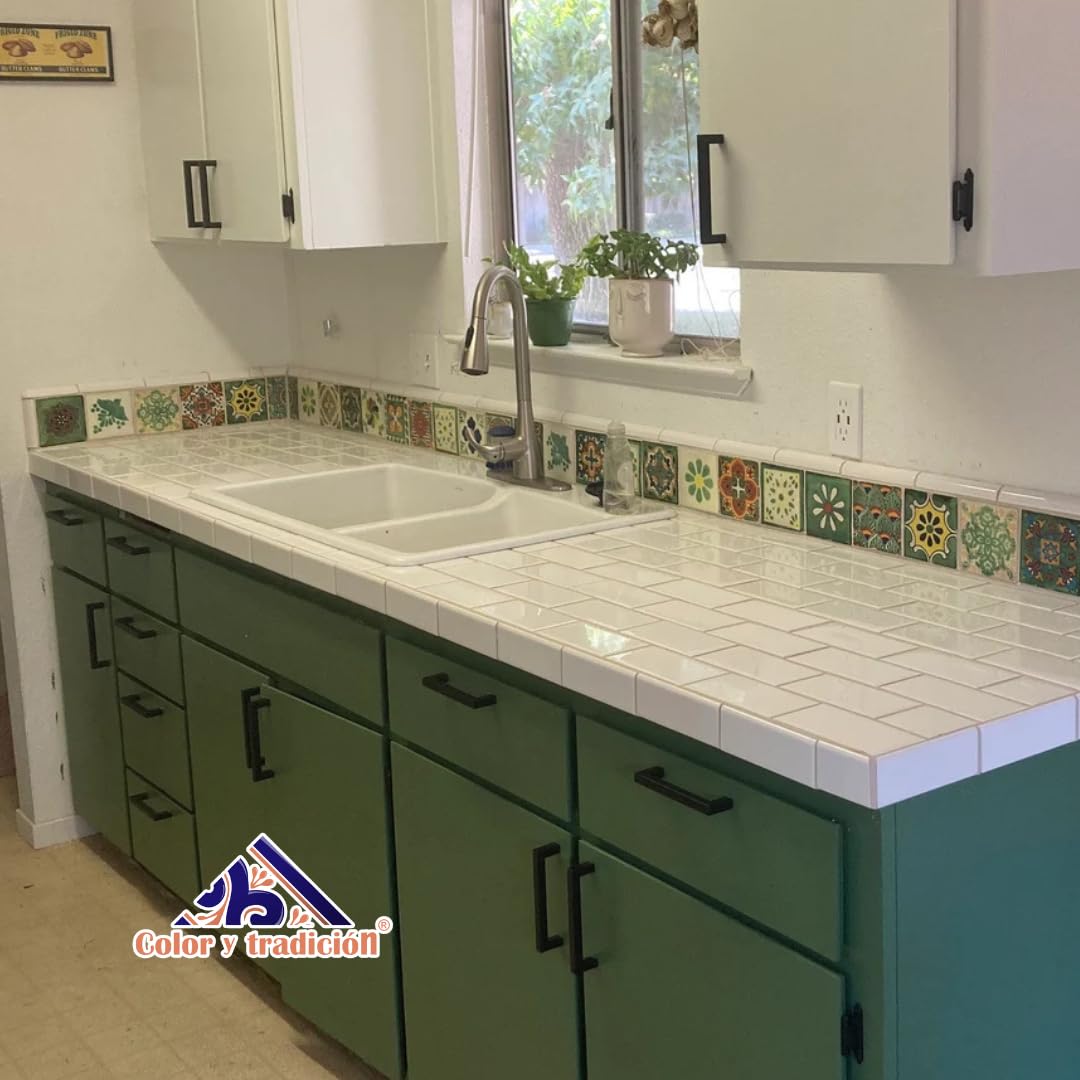 100 azulejos mexicanos 4x4 pintado a mano cientos piezas verdes diseños Backsplash