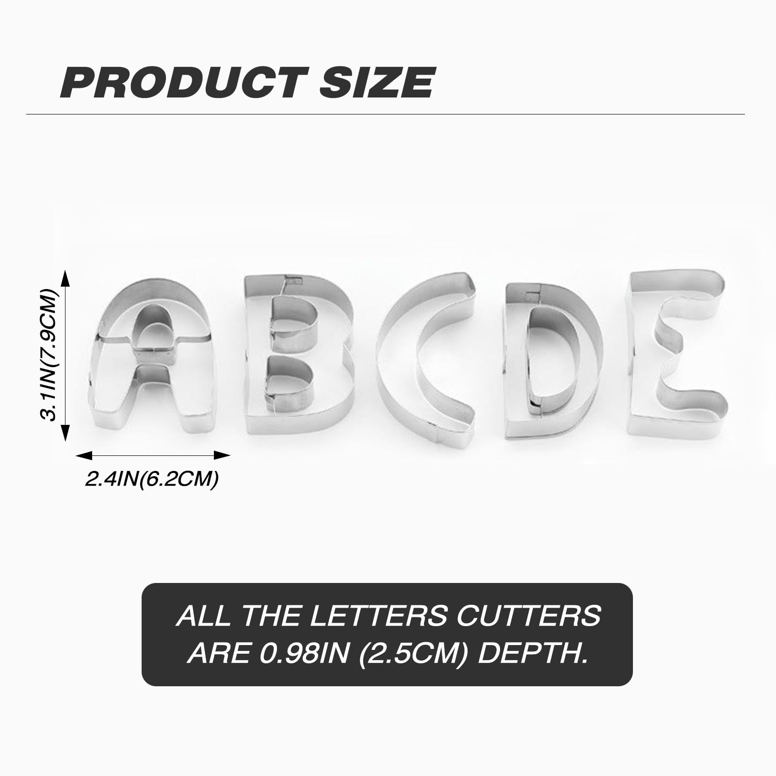Juego de cortadores de galletas con letras del alfabeto (A - Z), 26 piezas grandes de acero inoxidable de 7,6 cm, cortador de fondant, herramientas para cumpleaños, Navidad, Año Nuevo y decoraciones