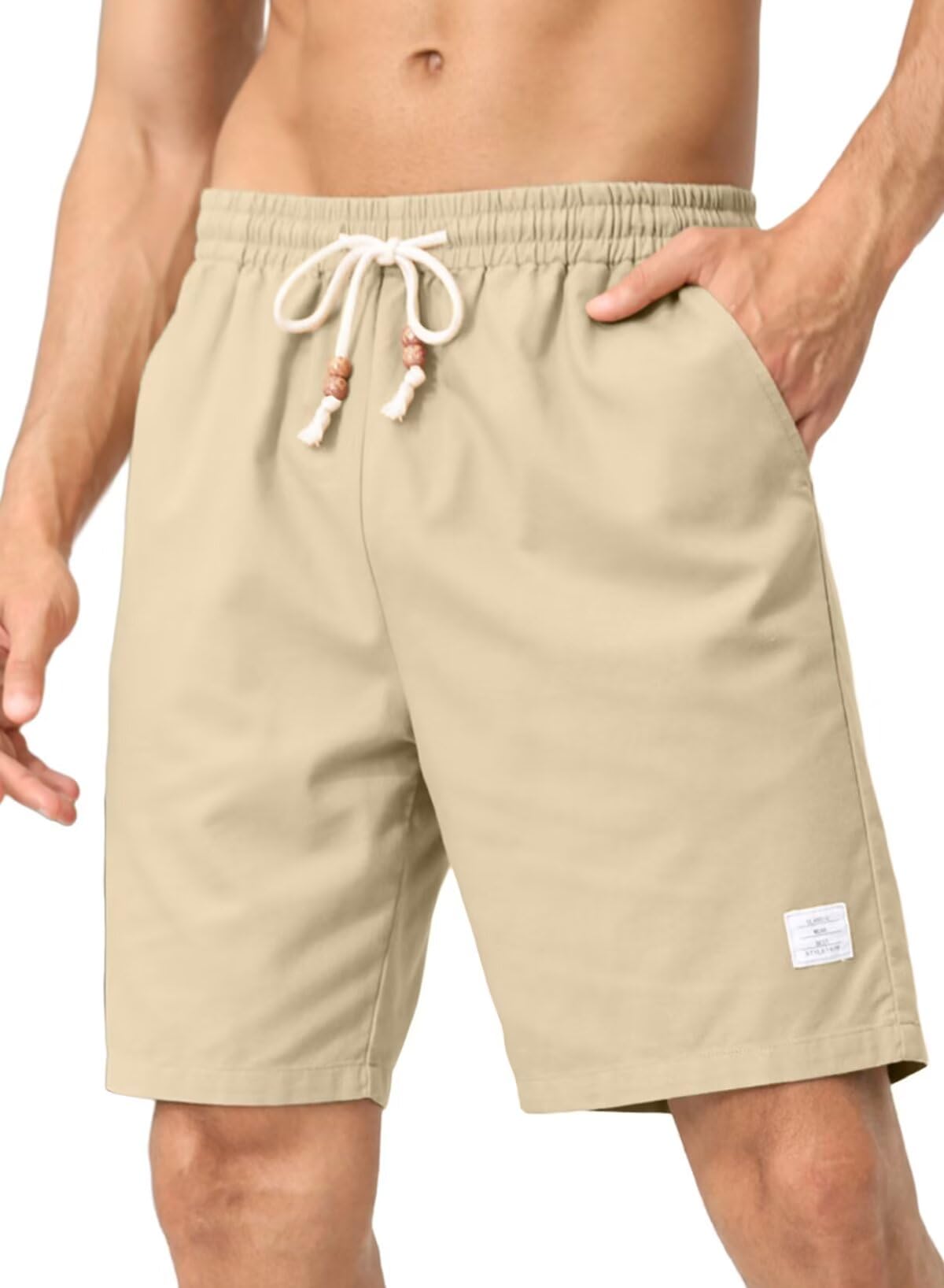 JMIERR Herren Baggy Kurze Hosen Sommer Leinen Beach Shorts Baumwolle Casual Sport Short mit Taschen S-3XL