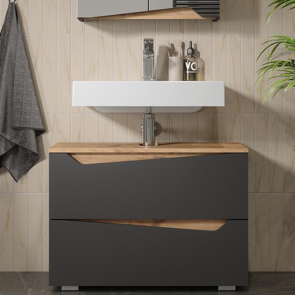 Vicco Mueble bajo Lavabo Marelle, Antracita/Artisan, 80 x 57.5 cm | con 2 cajones, apto para instalación debajo de lavabos estándar