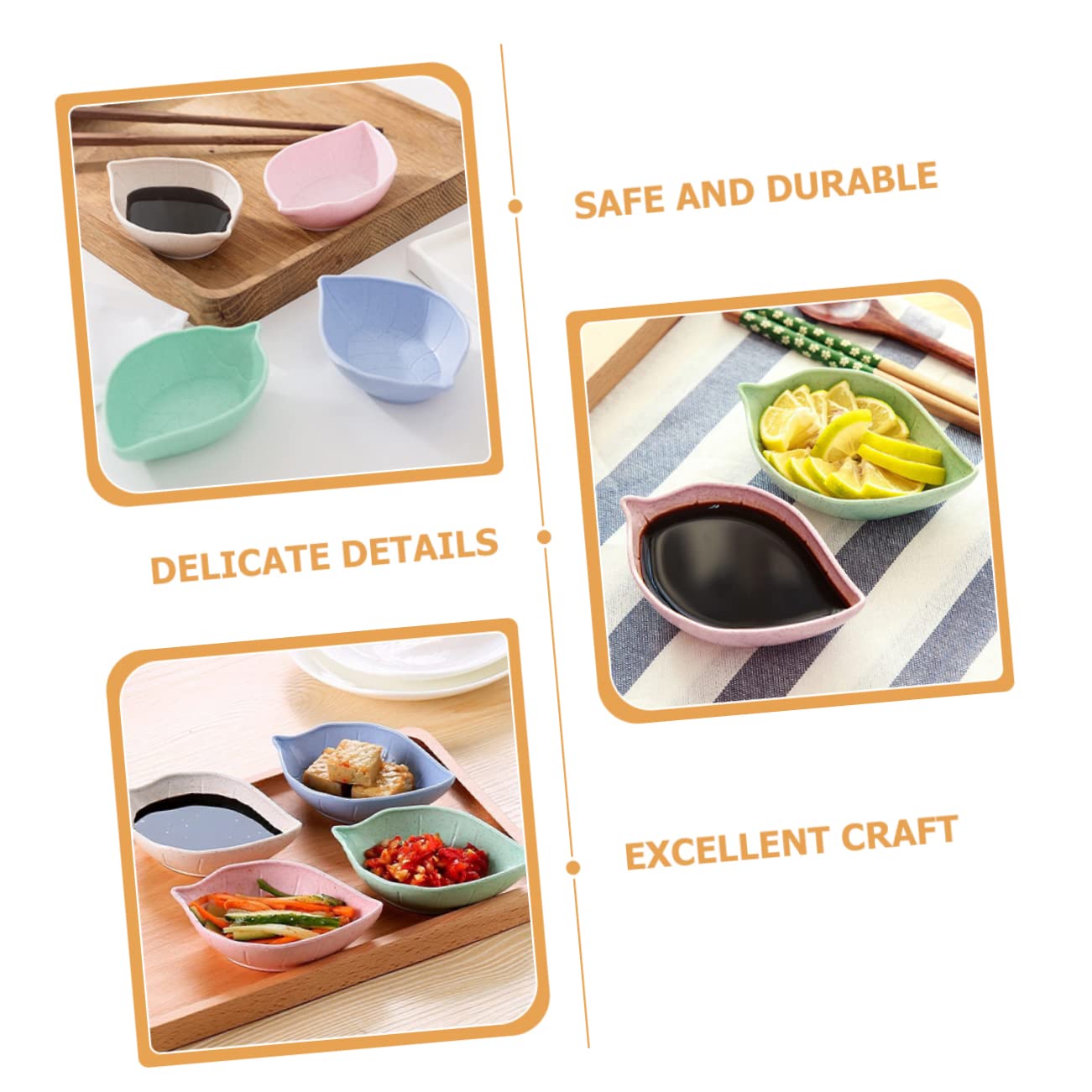 BRIGHTFUFU 40pcs Leaf Sauce and Vinegar Dish Soy Dish Appetizer Tray Food Container French Fries Dip Dish Leaf Shape Seasoning Dishes Sushi Sauce Bowls Mini Dessert Plates Wheat Straw