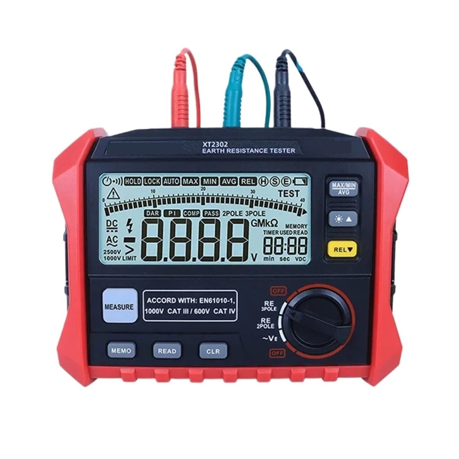 Misuratori di capacità XT2302 Misuratore di resistenza di terra digitale Tester di terra da 0 Ohm a 4K 100 gruppi Registrazione dati con retroilluminazione