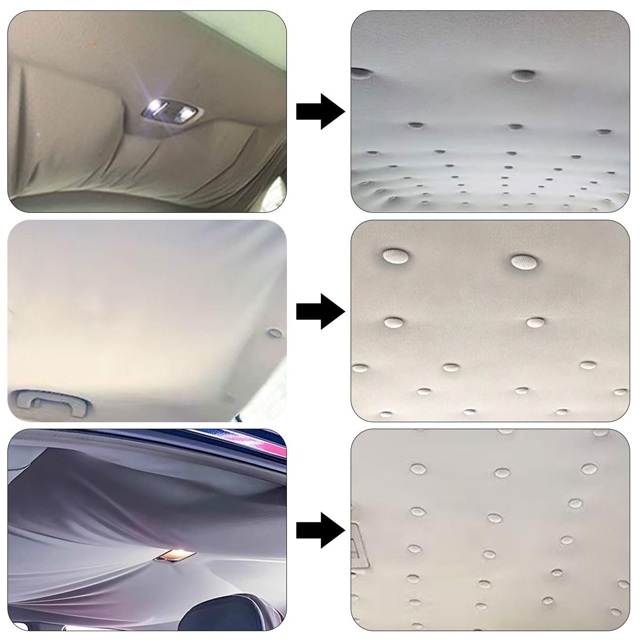 30 Pcs Kit Riparazione Cielo Auto, Universale Set Riparazione Tetto Auto Interno, Rivetti per Riparazione Tetto Auto con Cacciaviti, Puntine e Metro a Nastro per Tutte le Auto (Grigio)