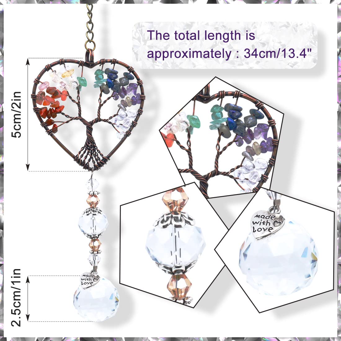 Acchiappasole Cristallo Prisma - Decorazione Arcobaleno Per Finestre Con Albero Della Vita - Foto 10