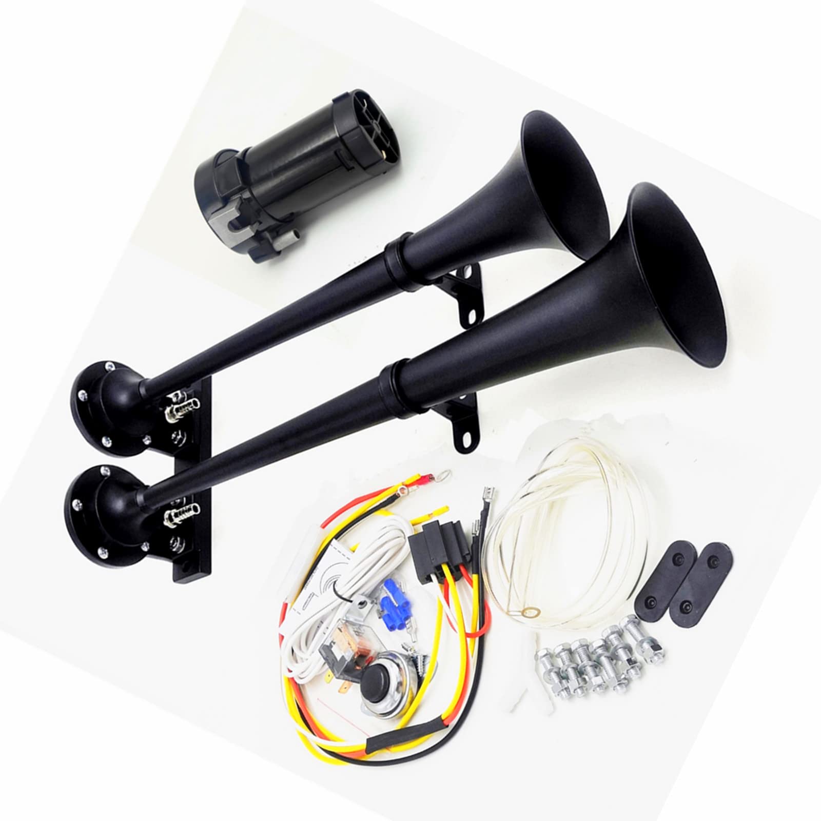 Clacson per auto 160db Car Horn 24V Tromba d'aria per auto nero zinco cromato doppio tubo tromba per camion Clacson elettrico clacson di allarme con pompa d'aria per 24V auto SUV camion ecc