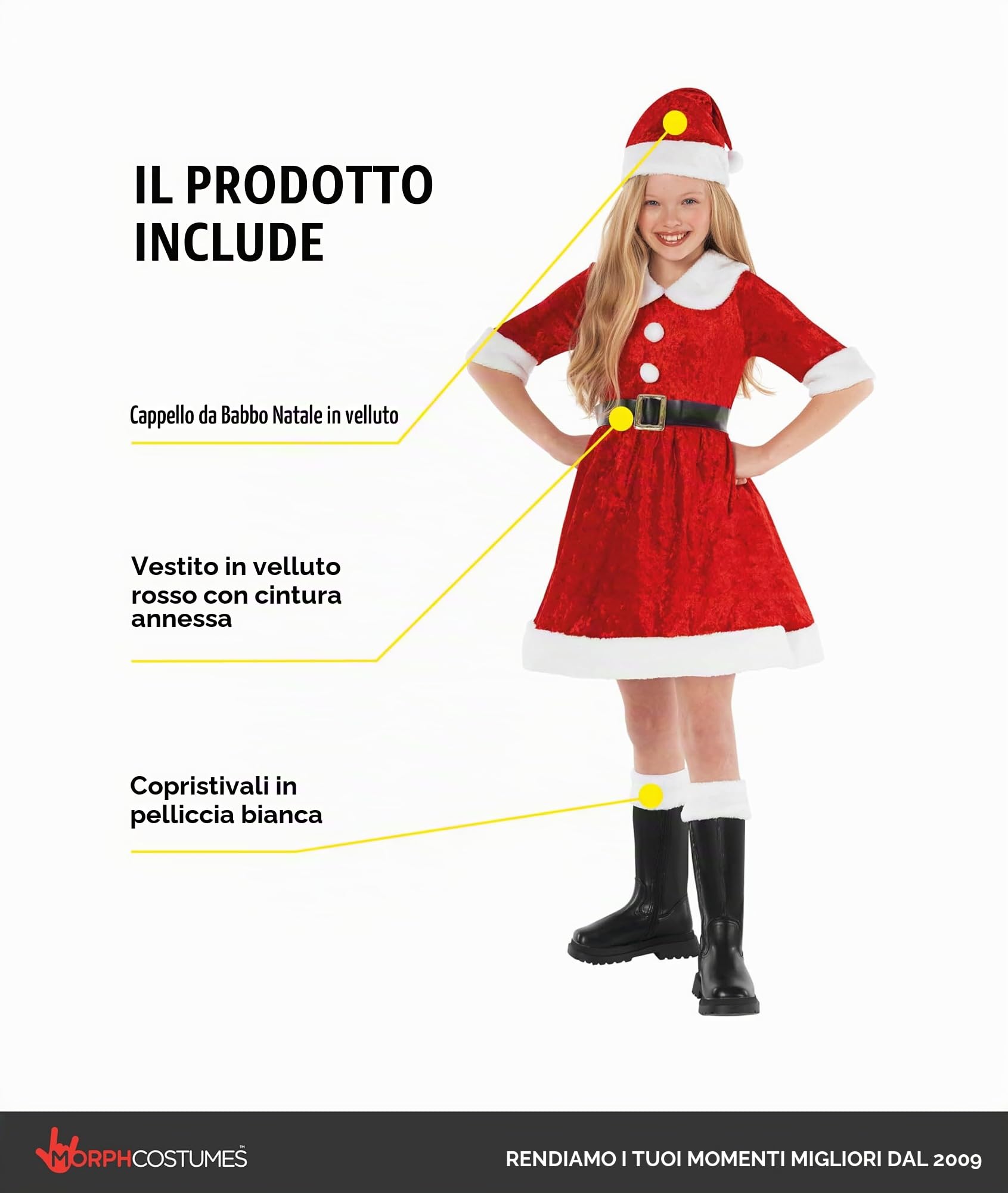 Morph Costume Babbo Natale Bambina, Costume Halloween Bambina