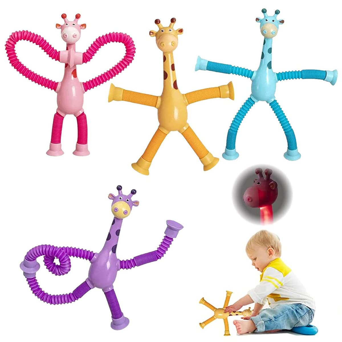 Telescopic Suction Cup Giraffe Toy – Shape Changing Pop Fidget Toy for Toddlers Boys Girls,Stretchy Travel Toys, LED Telescopic Suction Cup Giraffe for Kids | Fun, Safe & Creative Play