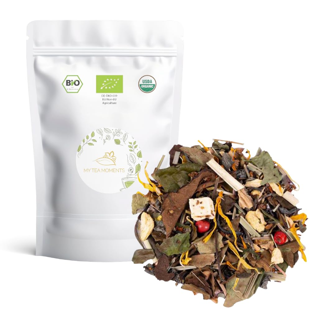 Mezcla Te Verde y Blanco Jengibre y Mango a Granel 100 Gramos - My Tea Moments - Cultivo Sostenible - Ingredientes Naturales: Caléndula, Citronela, Guaraná, Jengibre, Mango, Pimienta Rosa, Tulsi.