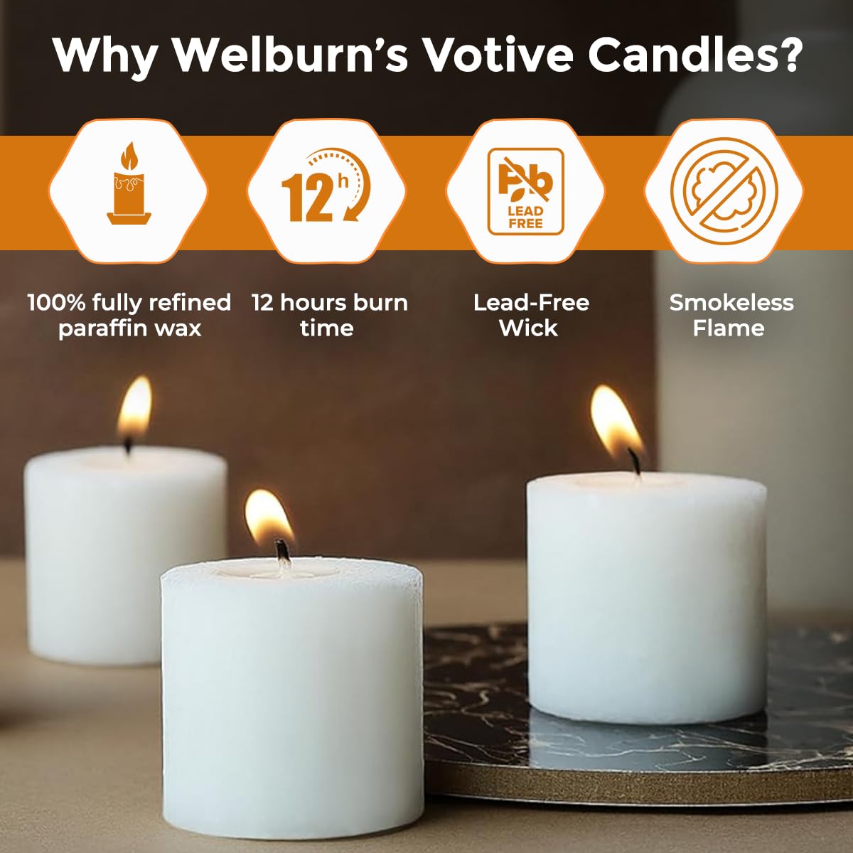Welburn Veda&Co™ Świece wotywne, 144 szt., czas palenia do 12 godzin, 100% w pełni wyrafinowany wosk parafinowy, bezdymny, bezzapachowy, do dekoracji wnętrz, spa, na wesela, urodziny, święta, imprezę