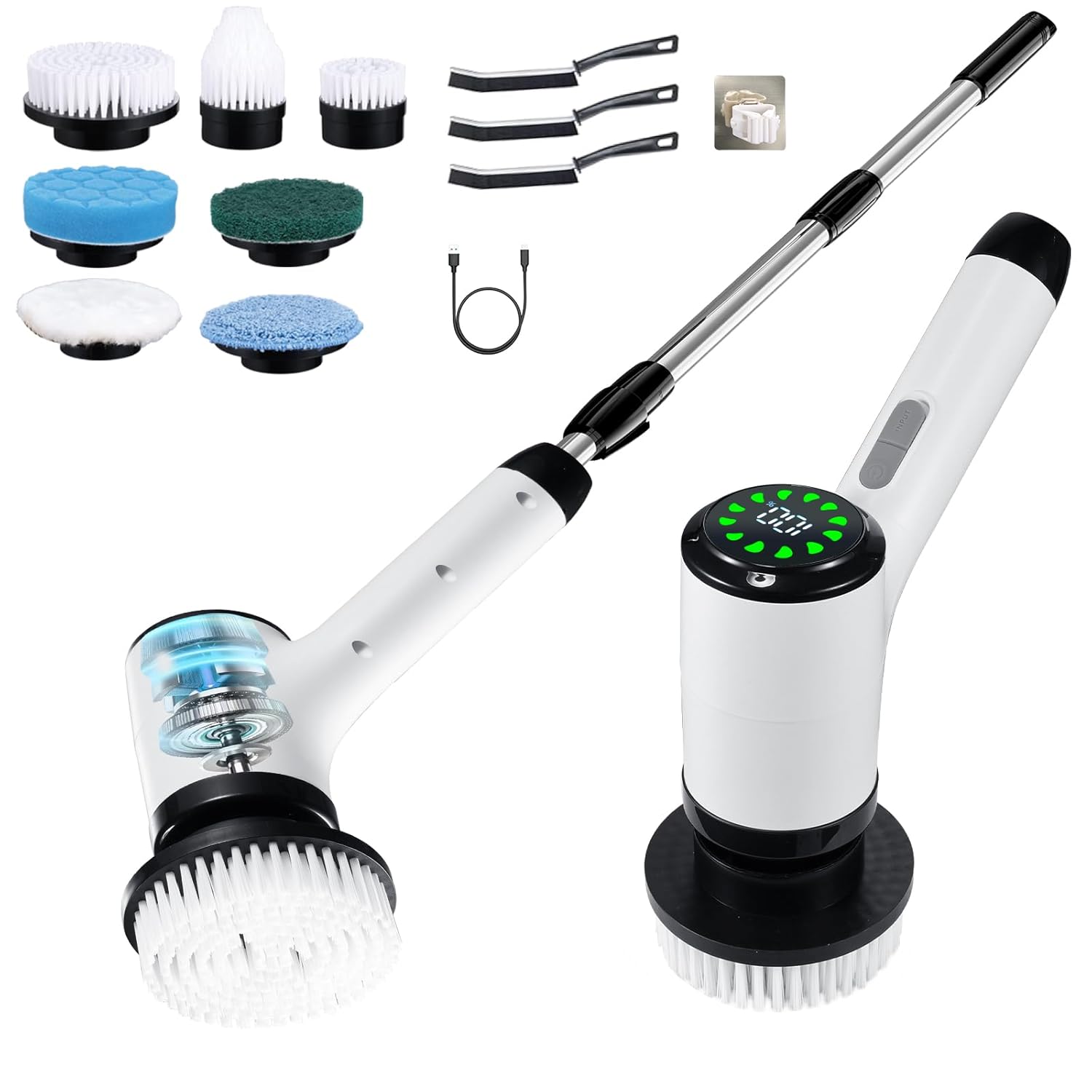 Electric Spin Scrubber Cordless Cleaning Brush Shower Cleaning Brush with 8 Replaceable Brush Heads Power Scrubber 2 Adjustable