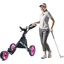 Golf Push Cart 3 Wheel - JAD ProGolf Ladies Pushcart for Women Golfers, Super Lightweight Deluxe Easy to Fold Collapsible Golfing Pull Cart