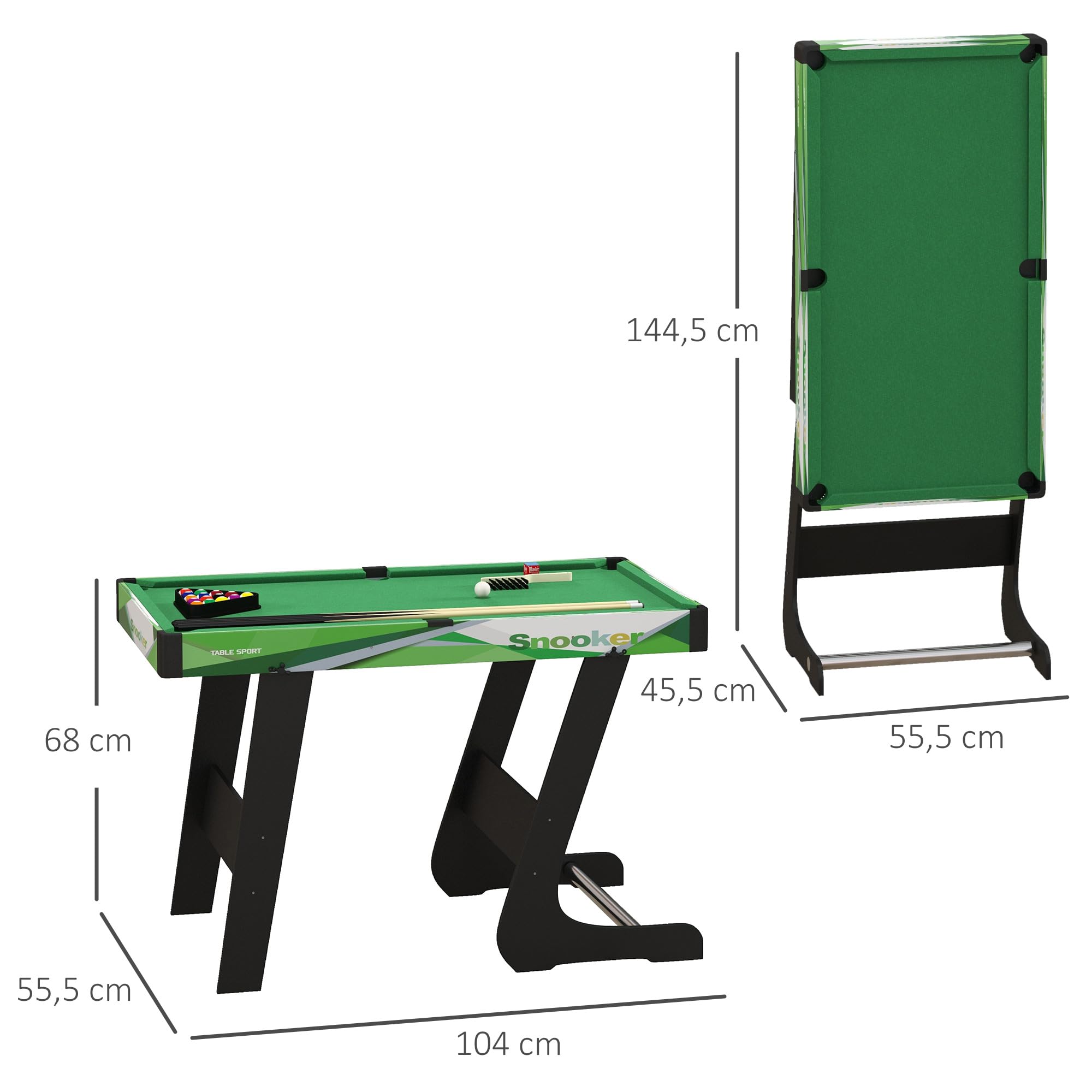 SPORTNOW Billardtisch, faltbar, amerikanisch, kompakt mit Zubehör, 16 Kugeln, 2 Queues, Kreide, Dreieck, 104L x 55,5B x 68H cm, grünes Tuch