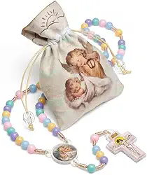 Terço Infantil Anjo da Guarda Colorido com Saquinho