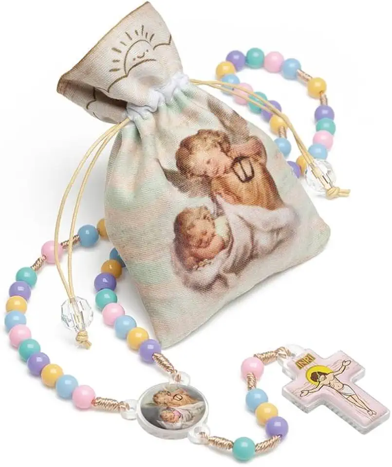 Terço Infantil Anjo da Guarda Colorido com Saquinho