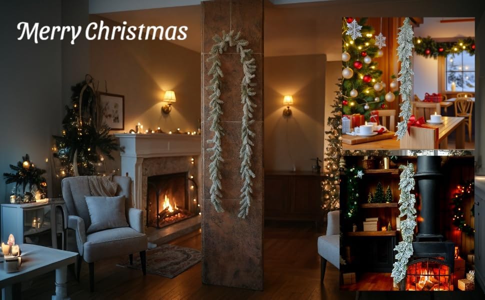 Flocked Artificial Snow Garland Flocked Pine Christmas Garland, White Frosted Winter Holiday Decor, Indoor Decorative Greenery for Seasonal Home - Image 6