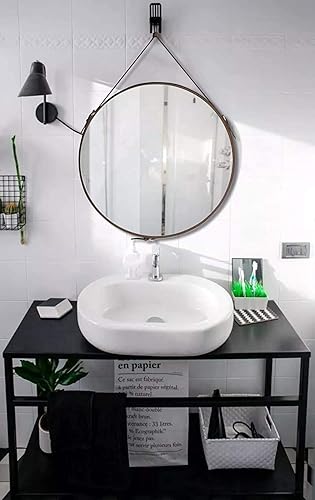 Miniatura 3 de Ms.Box Espejo redondo de pared de piel sintética con correa para colgar