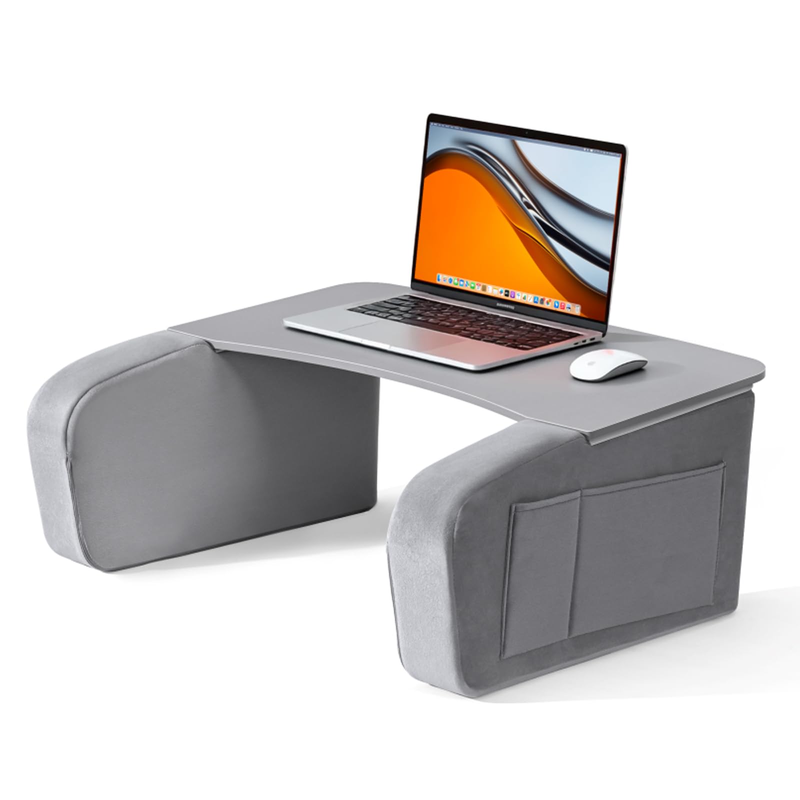 lap desk for adults with arm rests,ergonomic laptop pillow stand for bed,couch,floor,large table for long hours work,eating,gaming,reading and writing,lap laptop desk for college dorm room (grey)