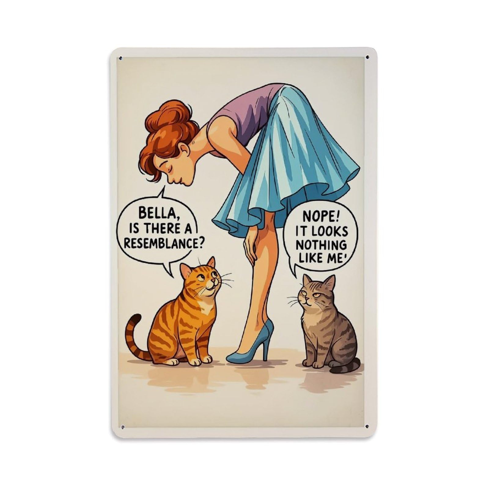Cat Woman Resemblance Humor Art Retro Metal Tin Sign, Vintage Decor Art Poster for Bar, Home, Man Cave, Kitchen, Laundry Room Gift 8x12Inch