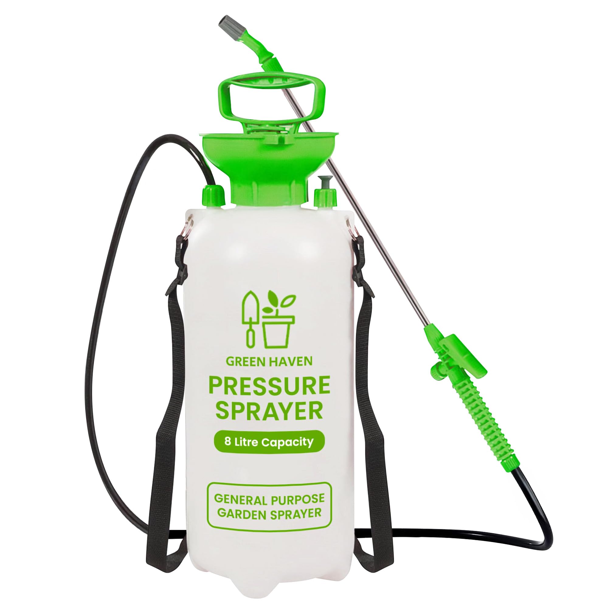 GREEN HAVEN 8 Litre Pump Action Pressure Sprayer - Pump sprayer with Adjustable & Carrying Strap, High-Pressure Spray for Weed Killer Pesticides Fungicides Cleaning