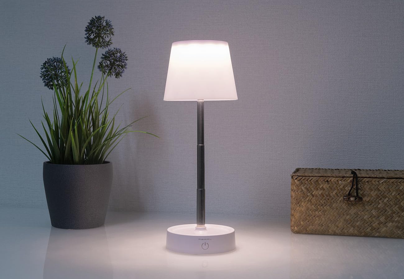 PEARL Nachtischlampe: 8er-Set Dimmbare Teleskop-Akku-Tischleuchte mit 80 Lumen, 1.200 mAh (LED Tischleuchte Batterie, aufladbare Tischlampe, Regal)