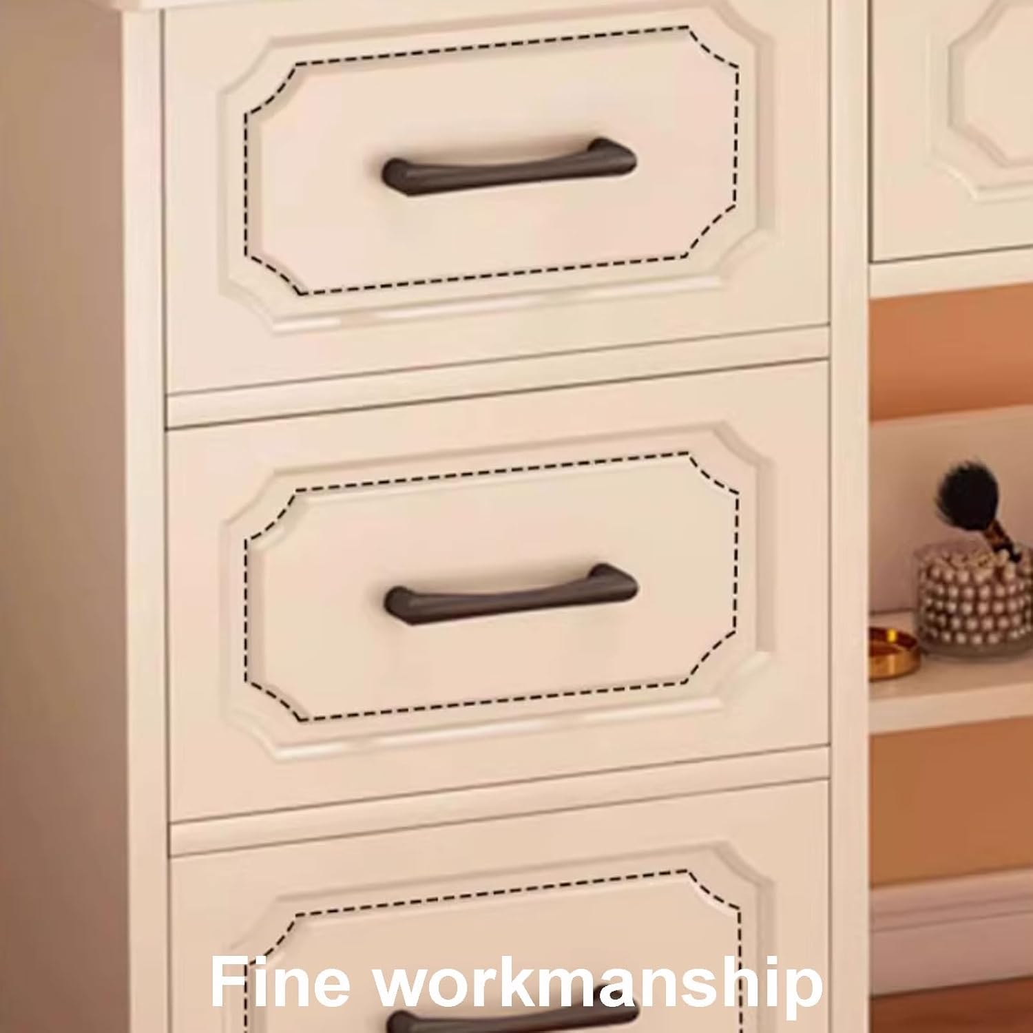 Vanity Desk with Mirror, Small Vanity Table, Makeup Vanity Desk, Make up Vanity with Chair White Engineered Wood for Bedroom, Makeup Room(LED Round Mirror,Square Stool)