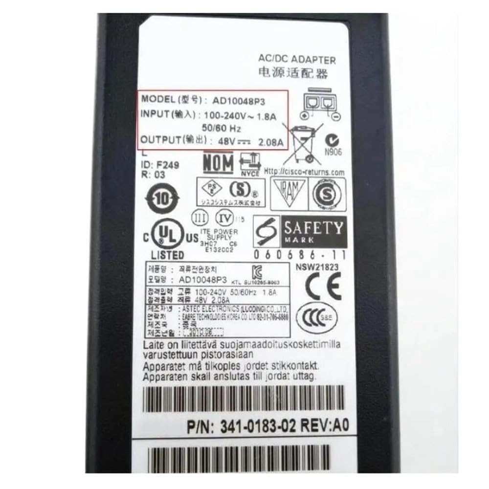 48V 2.08A 2PIN AC DC Adapter Power Supply 100W AD10048P3 For CISCO ASA 5505 WLC2106 ASA5505 341-0183-02 FOR Firewall Charger(EU CABLE)