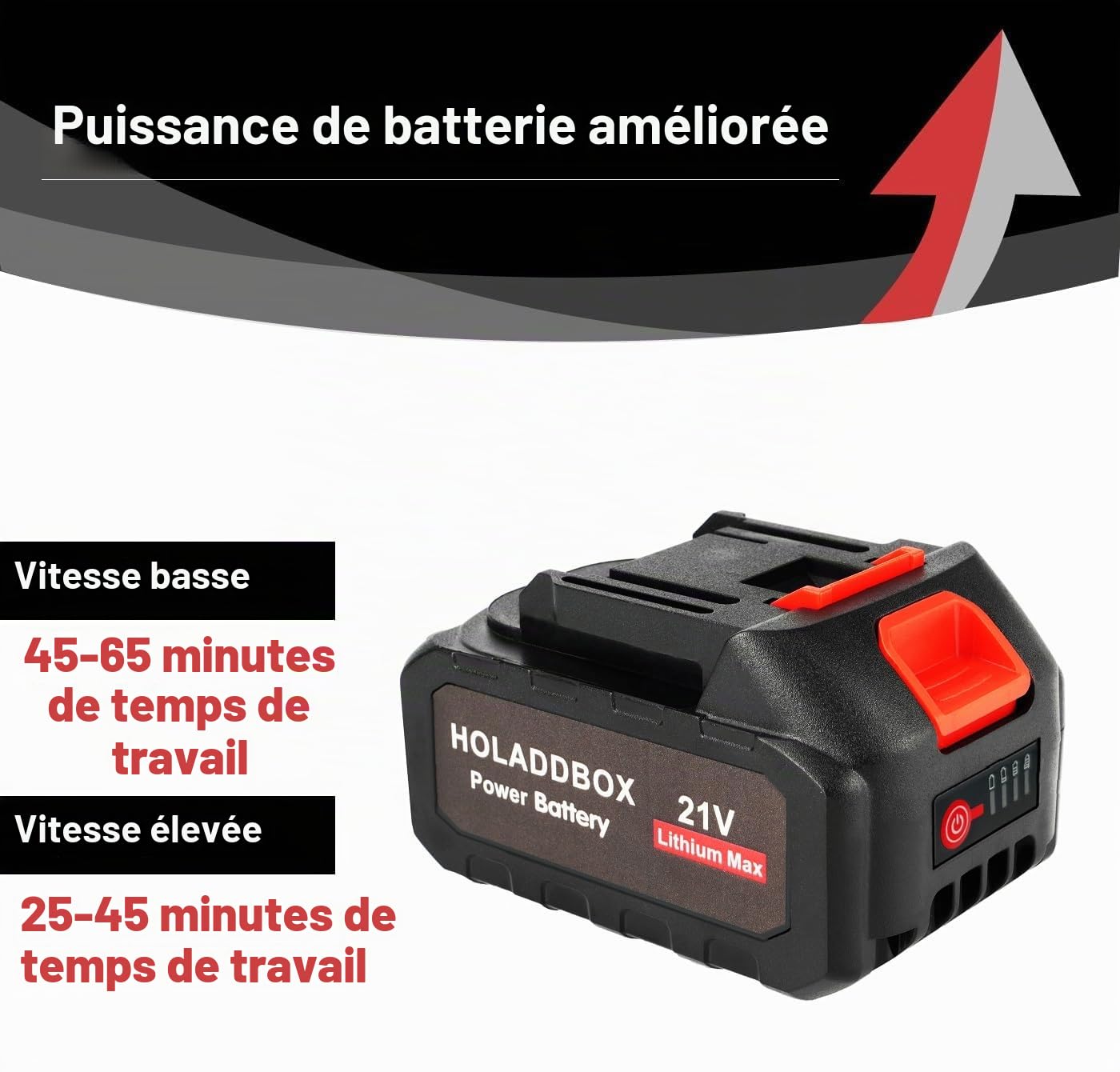 Batterie lithium 21 V - Batterie de remplacement de 4,0 Ah avec indicateur LED compatible avec le souffleur à feuilles et la mini-tronçonneuse sans fil 4 pouces/6 pouces