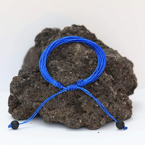 Miniatura 4 de VOS - Pulsera difusora Pulseras hechas a mano enceradas de cuerda azul real para hombres y mujeres, 2 cuentas de lava negra, cordón de tracción