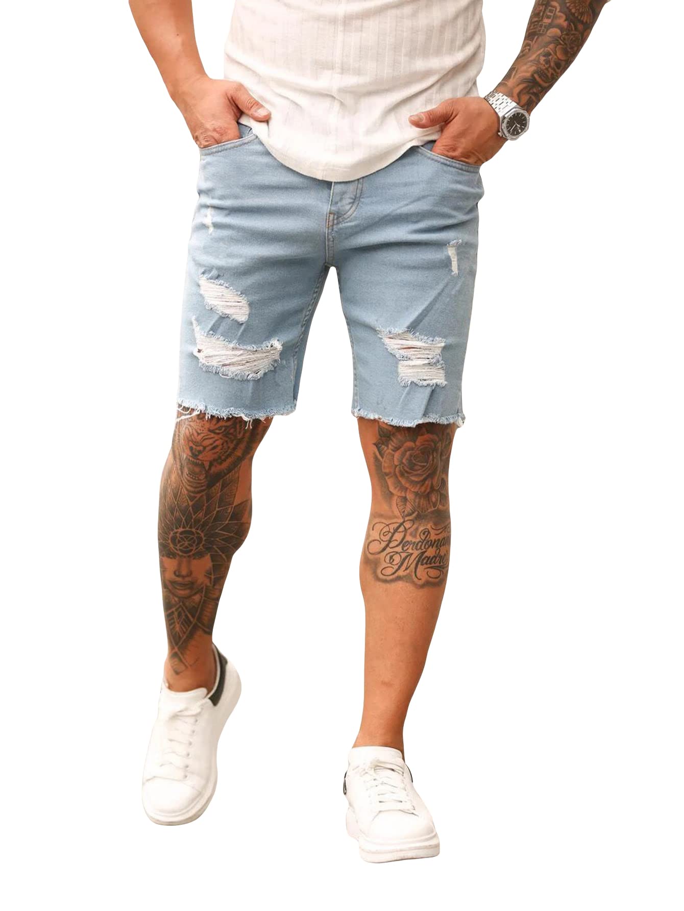 GORGLITTER Ripped Denim Shorts
