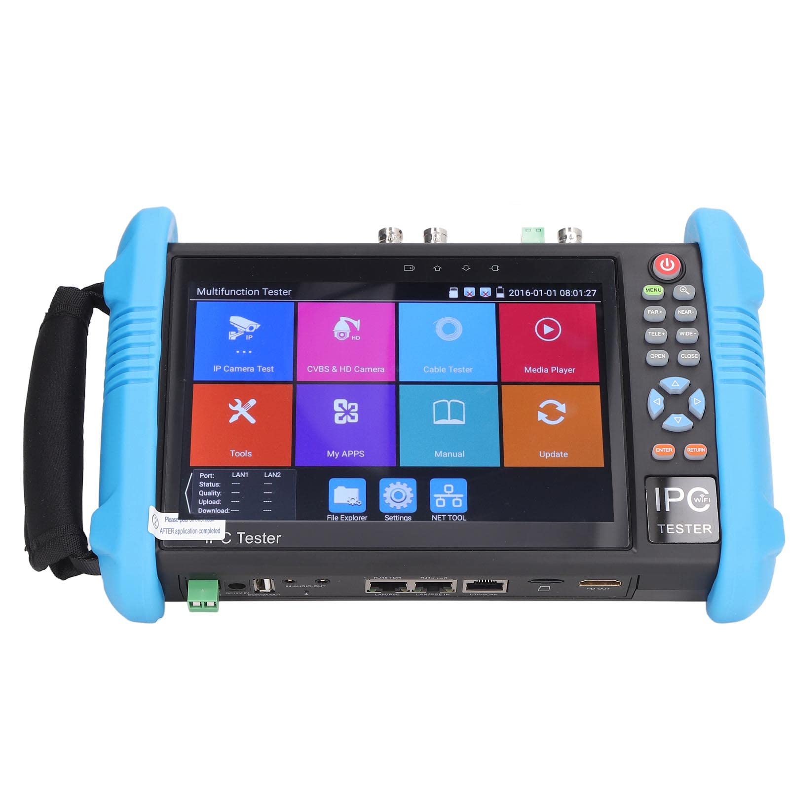 Probador de Red Ethernet de 7 Pulgadas, Probador de Cámara IP de Seguridad, Compatible con Prueba TDR de Cable RJ45, Equipado con Accesorios para Detección de Red Ethernet para Probar Voltaje (EU)