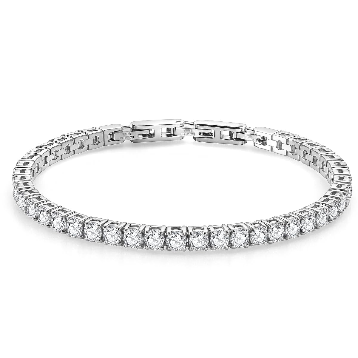Stainless Steel Adjustable CZ Tennis Bracelet for Women Men
