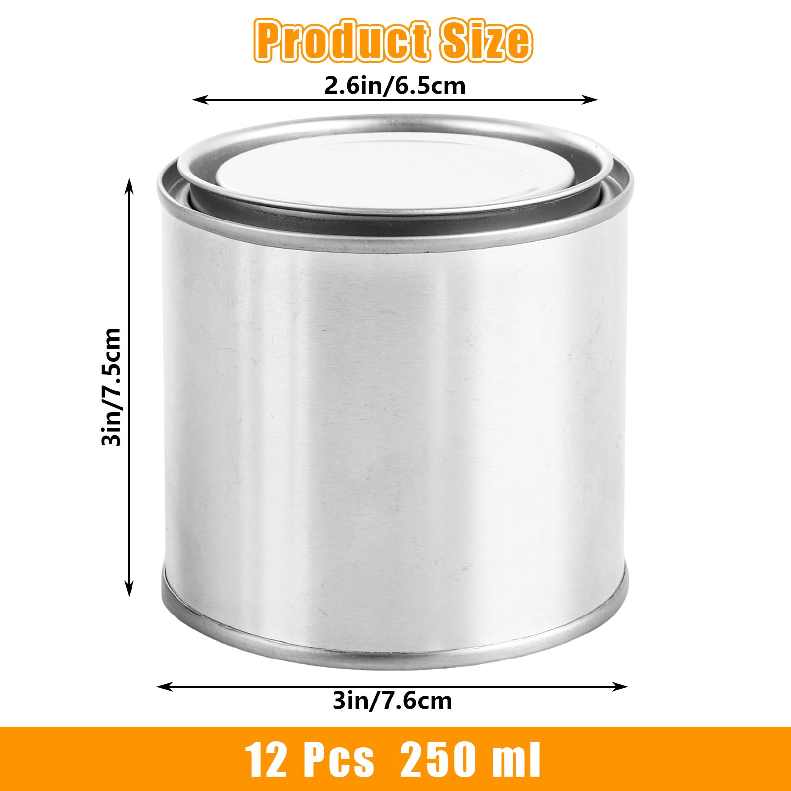 Lot de 12 boîtes de peinture en métal avec couvercle, 250 ml, vides non doublés, pour loisirs créatifs, projets de bricolage, peinture, garage