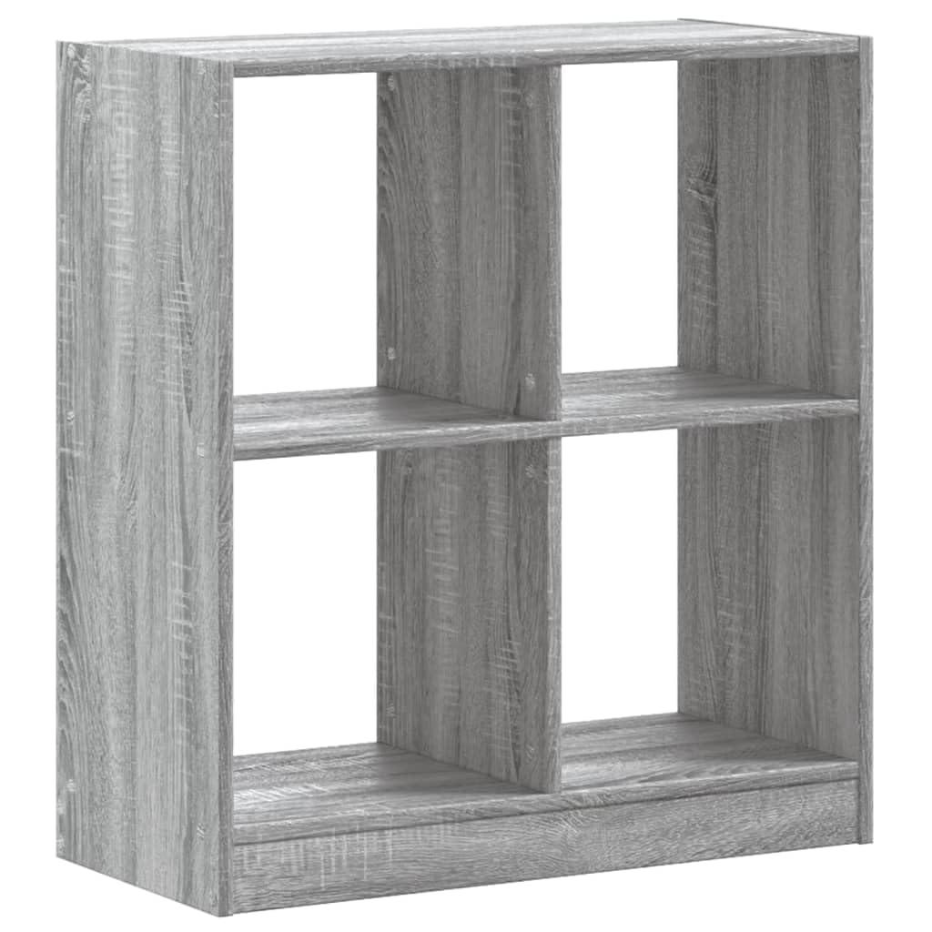 Bücherregal Grau Sonoma 68,5x32x75 cm Holzwerkstoff | 4 Fächer, Pflegeleicht, Feuchtes Tuch Reinigung, Raumteiler, Inklusive Wandhalterung