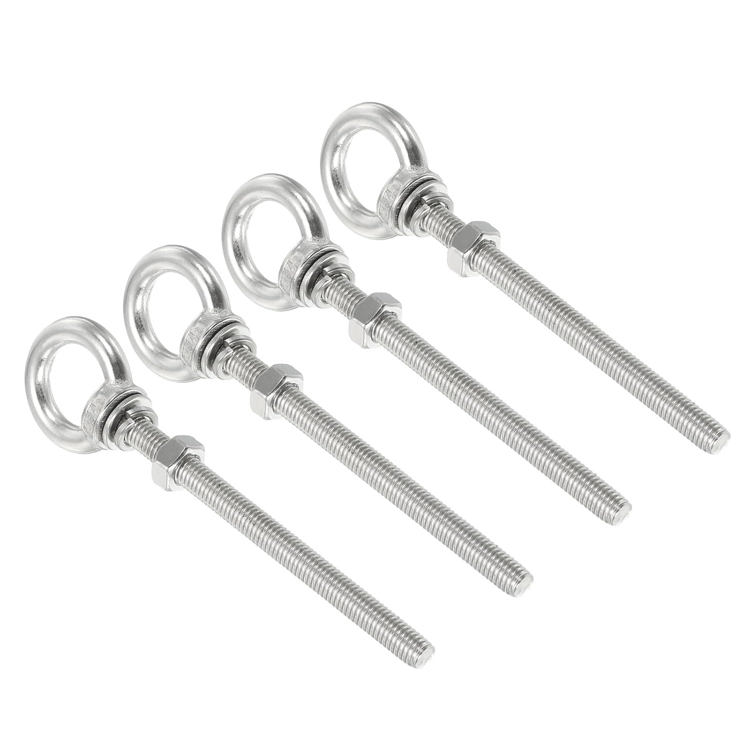 uxcell M8x100 5/16"x4" Stainless Steel Eye Bolts Threaded Screw Eyebolt Shoulder Ring with Nuts Washers for Lifting Hanging, 4 Set
