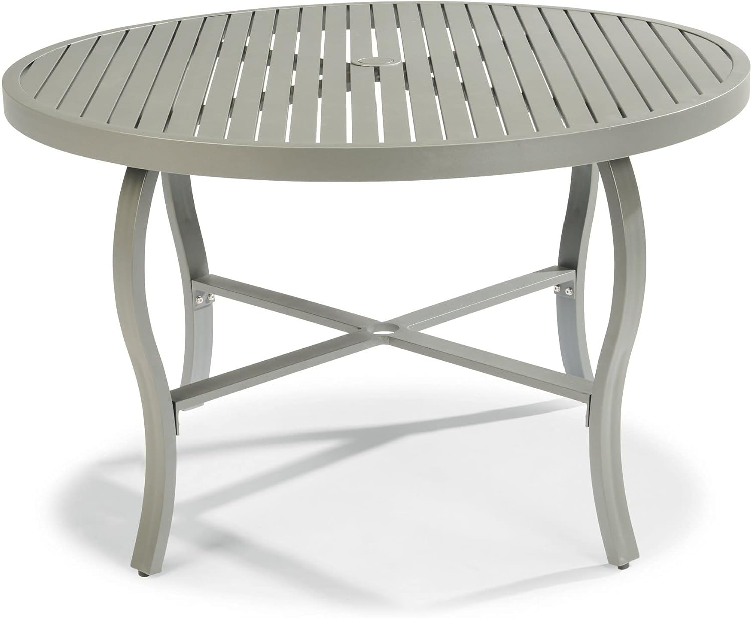Homestyles Captiva 48" Outdoor Patio Dining Table for 4, Aluminum Round Table with Umbrella Hole for Deck Lawn Garden Backyard, Gray