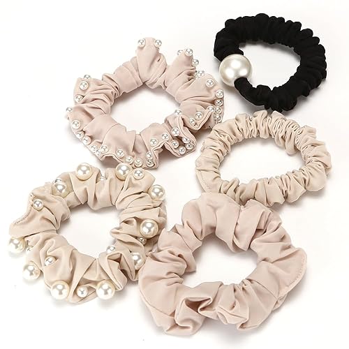 5 coleteros para el cabello de satén perlado para mujeres, coleteros grandes de color sólido para niñas, soporte suave para cola de caballo con