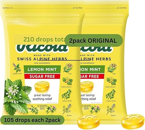 Lemon Mint Herbal Throat Drops, Sugar Free, 210 Total Count (2 Pack of 105)