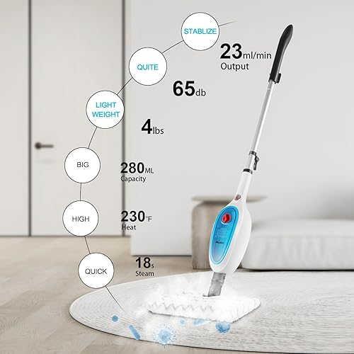 Miniatura 9 de Moolan Trapeador de vapor, 10 en 1, multiusos, potente vaporizador desmontable de vapor para madera, azulejos, laminado, limpieza de todos los pisos