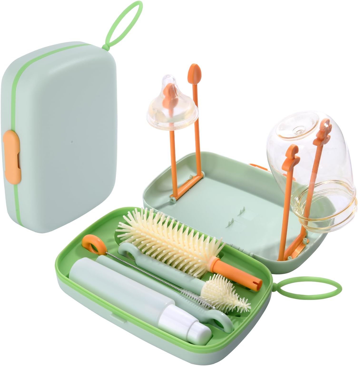 BebamourBaby Bottle Brush Set 7 in 1 Portable Cleaning Kit, Green