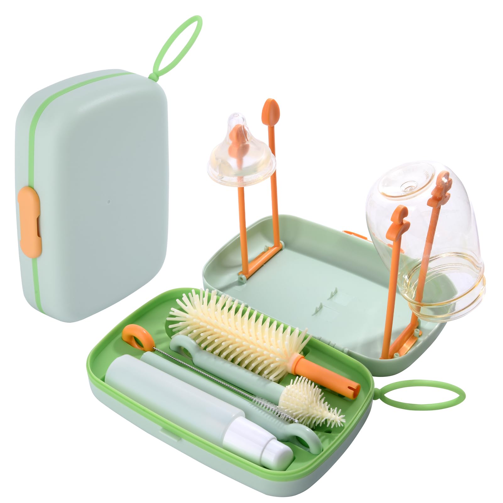 BebamourBaby Bottle Brush Set 7 in 1 Portable Cleaning Kit, Green