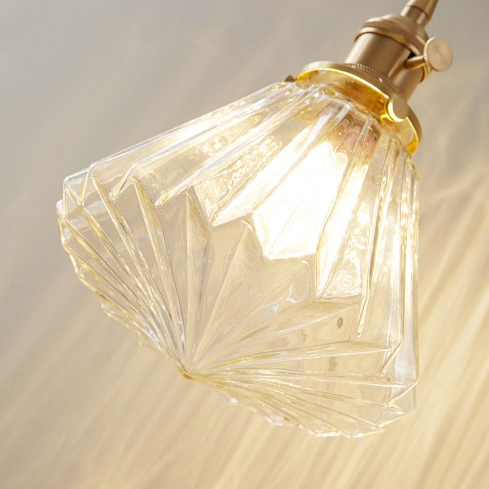 XANAYXWJ Aplique de Pared de Vidrio Transparente Retro Lámpara de Noche Ajustable con latón, luz de Rayas nórdicas E27 Iluminación de decoración del hogar de Oro Cepillado para la Sala de Estar del
