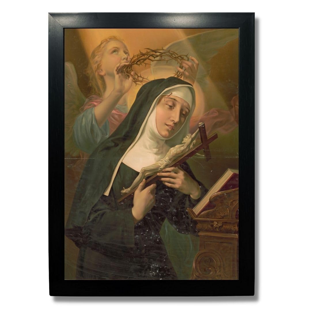 Kagaz Kala – Christian Gift – Christian Wall Decor for Prayer Room Living Room – Christian Wall Art Vintage (Female saint holding crucifix) Kagaz Kala – Christian Gift – Christian Wall Decor for Prayer Room Living Room – Christian Wall Art Vintage (Female saint holding crucifix)