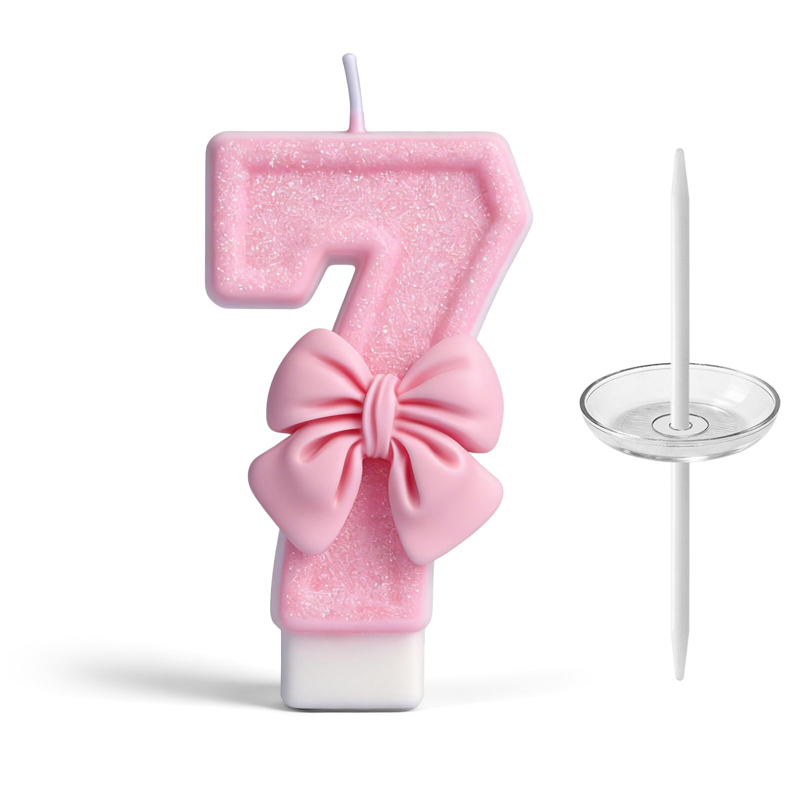 Peapin Girls Pink 7Nd Birthday Cake Topper, Butterfly Glitter Number Candle Cake Decoration, Birthday Candles, Number Candles For Cakes, Birthday Party Cake Decorations