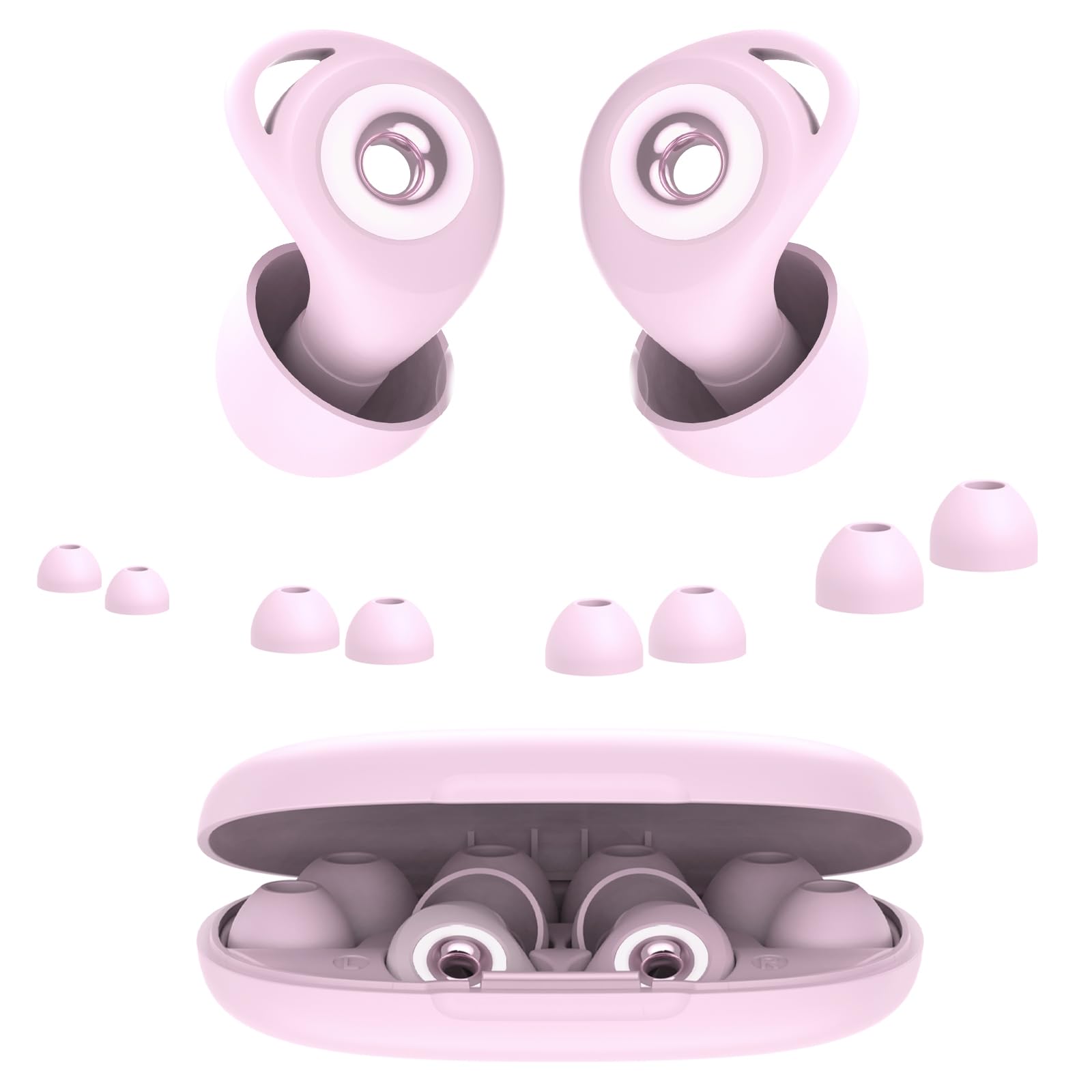 Tappi Orecchie Dormire, Antirumore Quiet Silicone Auricolari, 45dB Protezione dell'udito, Comfort Elasticità Riutilizzabile, for Concerti/Aerei/Sleep/Viaggiare, 8 Inserti auricolari XS/S/M/L, rosa